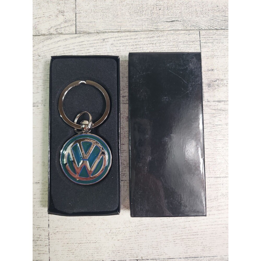 Volkswagen VW Logo Metal Keychain Chrome Round Key Ring Dealership w/ Box